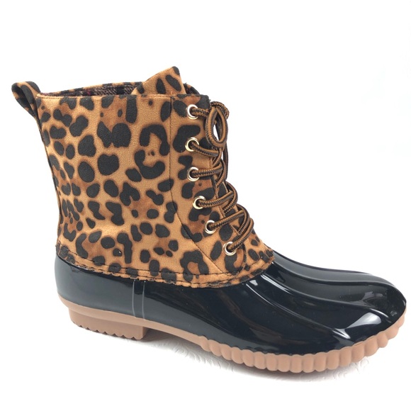 womens leopard print duck boots